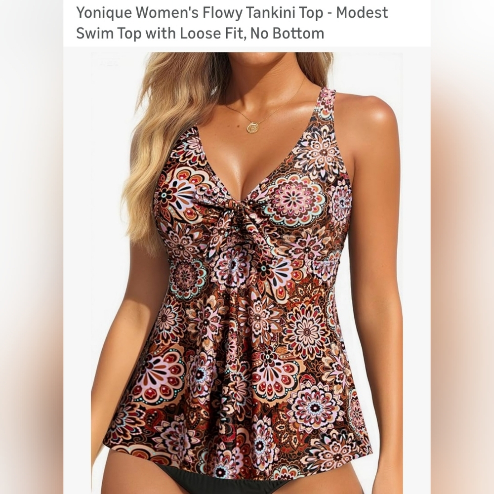 Younique Brown Floral Twist-Front Tankini Top. B-27